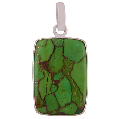 Beautiful Stone Green Copper Turquoise Rectangle Shape 925 Sterling Solid Silver Pendant - R101178-227