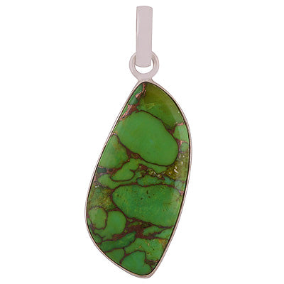 Beautiful Stone Green Copper Turquoise Fancy Shape 925 Sterling Solid Silver Pendant - R101178-230