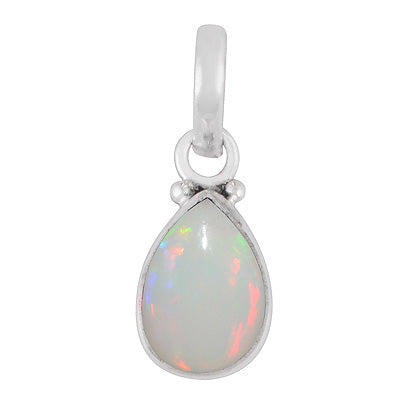Plain Collet Natural Ethiopian Opal Pear Shape 925 Sterling Solid Silver Pendant - R101223-81