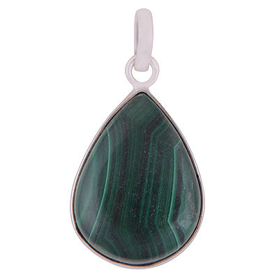 Alluring Pattern on Malachite Pear Shape 925 Sterling Solid Silver Pendant - R101286-134