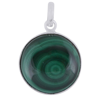 Alluring Pattern on Malachite Round Shape 925 Sterling Solid Silver Pendant - R101286-139
