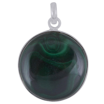 Alluring Pattern on Malachite Round Shape 925 Sterling Solid Silver Pendant - R101286-140