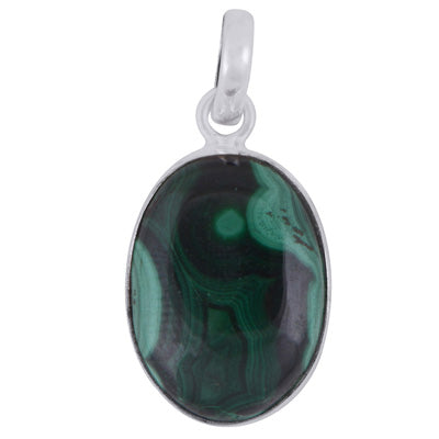 Alluring Pattern on Malachite Oval Shape 925 Sterling Solid Silver Pendant - R101286-141