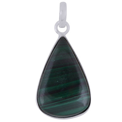 Alluring Pattern on Malachite Pear Shape 925 Sterling Solid Silver Pendant - R101286-148