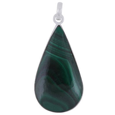 Alluring Pattern on Malachite Pear Shape 925 Sterling Solid Silver Pendant - R101286-151