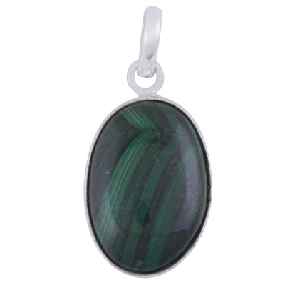 Alluring Pattern on Malachite Oval Shape 925 Sterling Solid Silver Pendant - R101286-152