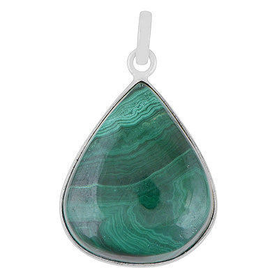 Alluring Pattern on Malachite Pear Shape 925 Sterling Solid Silver Pendant - R101286-156