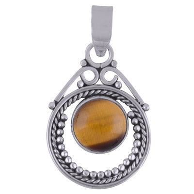 Gorgeous Twisted Wire Work Around Tiger's Eye Round Shape 925 Sterling Solid Silver Pendant - R101296-29