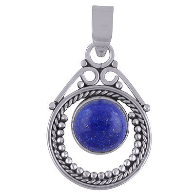 Gorgeous Twisted Wire Work Around Lapis Round Shape 925 Sterling Solid Silver Pendant - R101296-31