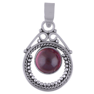 Gorgeous Twisted Wire Work Around Garnet Round Shape 925 Sterling Solid Silver Pendant - R101296-5