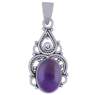 Alluring Twisted Wire Work Around Amethyst Oval Shape 925 Sterling Solid Silver Pendants - R101315-1