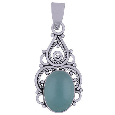 Alluring Twisted Wire Work Around Blue Chalcedony Oval Shape 925 Sterling Solid Silver Pendants - R101315-30