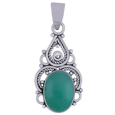 Alluring Twisted Wire Work Around Green Onyx Oval Shape 925 Sterling Solid Silver Pendants - R101315-34