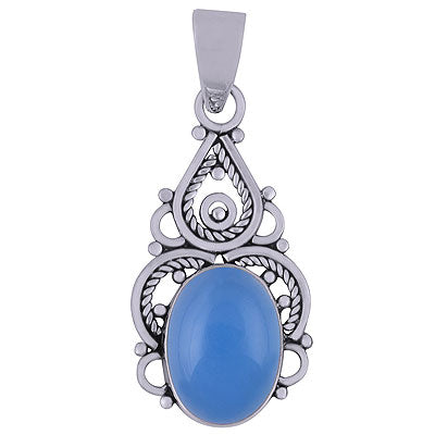 Alluring Twisted Wire Work Around Aqua Chalcedony Oval Shape 925 Sterling Solid Silver Pendants - R101315-35
