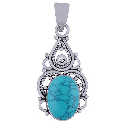 Alluring Twisted Wire Work Around Turquoise Oval Shape 925 Sterling Solid Silver Pendants - R101315-8