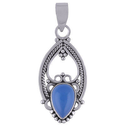 Gorgeous Wire , Rawa Work Around Blue Chalcedony Pear Shape 925 Sterling Solid Silver Pendant - R101319-35
