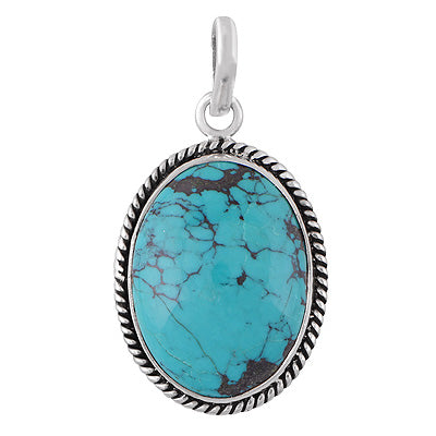 Gorgeous Twisted Wire Work Around Turquoise Oval Shape 925 Sterling Solid Silver Pendant - R101335-94