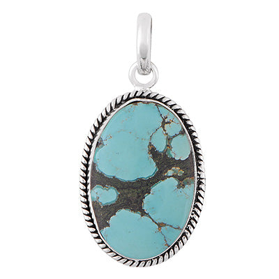 Gorgeous Twisted Wire Work Around Turquoise Oval Shape 925 Sterling Solid Silver Pendant - R101335-95