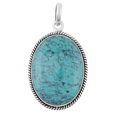 Gorgeous Twisted Wire Work Around Turquoise Oval Shape 925 Sterling Solid Silver Pendant - R101335-97