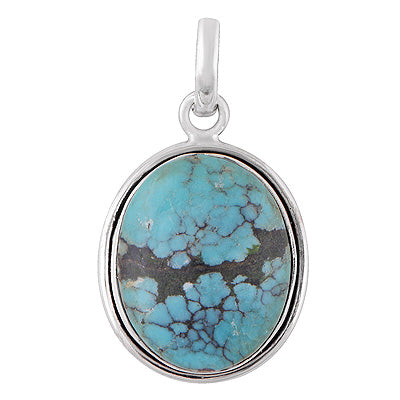 Beautiful Gemstone Turquoise Oval Shape 925 Sterling Solid Silver Pendant - R101336-124