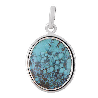 Beautiful Gemstone Turquoise Oval Shape 925 Sterling Solid Silver Pendant - R101336-125