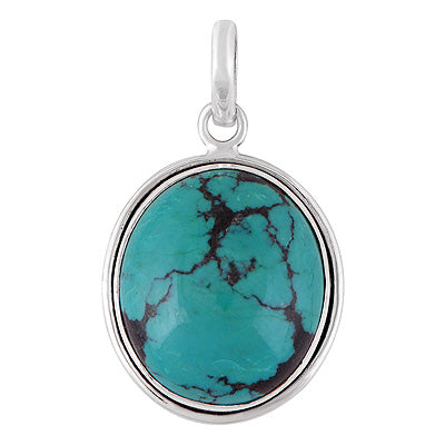Beautiful Gemstone Turquoise Oval Shape 925 Sterling Solid Silver Pendant - R101336-127