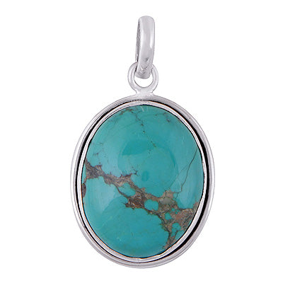 Beautiful Gemstone Turquoise Oval Shape 925 Sterling Solid Silver Pendant - R101336-128