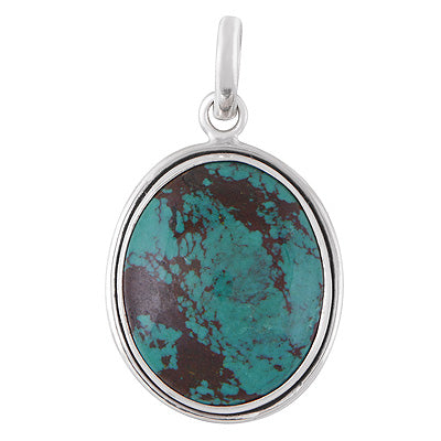 Beautiful Gemstone Turquoise Oval Shape 925 Sterling Solid Silver Pendant - R101336-129