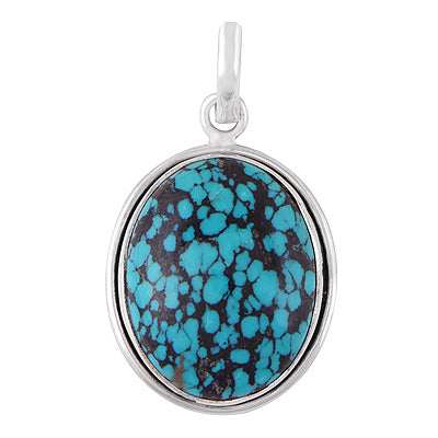 Beautiful Gemstone Turquoise Oval Shape 925 Sterling Solid Silver Pendant - R101336-130