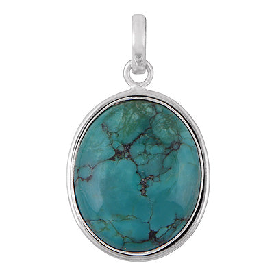 Beautiful Gemstone Turquoise Oval Shape 925 Sterling Solid Silver Pendant - R101336-132