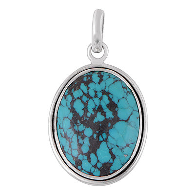Beautiful Gemstone Turquoise Oval Shape 925 Sterling Solid Silver Pendant - R101336-133