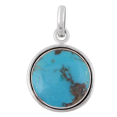 Beautiful Gemstone Turquoise Round Shape 925 Sterling Solid Silver Pendant - R101336-134