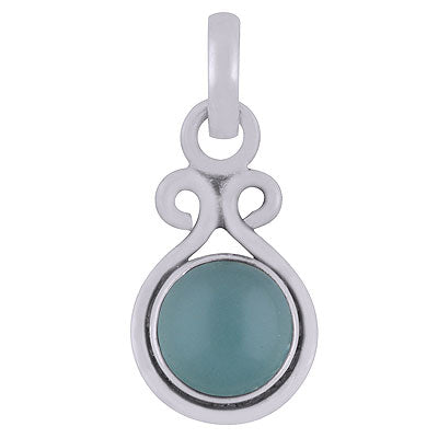 Beautiful Handcrafted Aqua Chalcedony Round Shape 925 Sterling Solid Silver Pendant - R101365-33