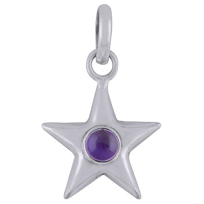 Beautifully handcrafted Star Around Amethyst Round Shape 925 Sterling Solid Silver Pendant - R101366-44