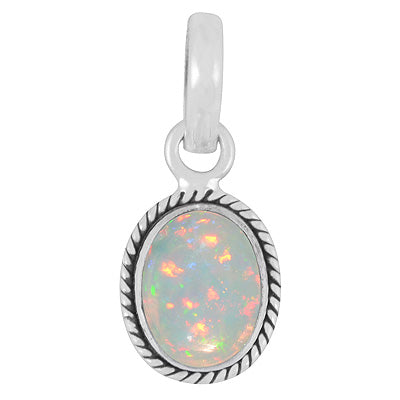 Stunning Twisted Wire Work Around Ethiopian Opal Oval Shape 925 Sterling Solid Silver Pendant - R101374-40