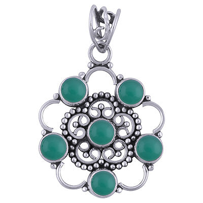 Stunning Rawa & Wire Work Around Green Onyx Round Shape 925 Sterling Solid Silver Pendant - R101398-112