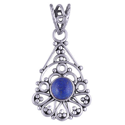 Beautifully Handcrafted Wire Work Lapis Round Shape 925 Sterling Solid Silver Pendant - R101399-11