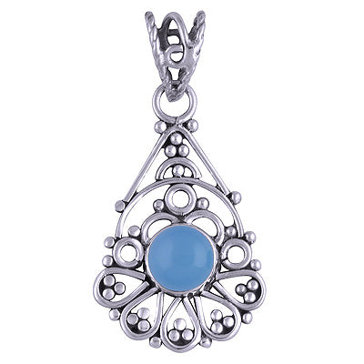 Beautifully Handcrafted Wire Work Blue Chalcedony Round Shape 925 Sterling Solid Silver Pendant - R101399-27