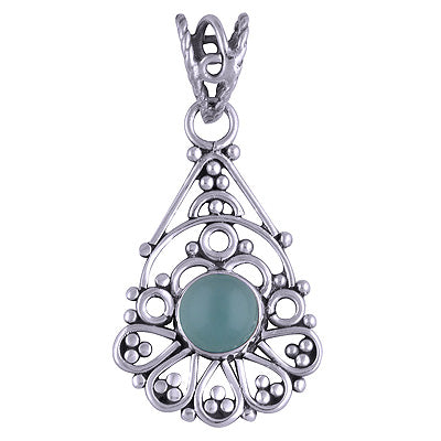 Beautifully Handcrafted Wire Work Aqua Chalcedony Round Shape 925 Sterling Solid Silver Pendant - R101399-28