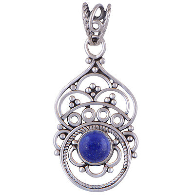 Beautiful Handwork Around Lapis Round Shape 925 Sterling Solid Silver Pendant - R101401-15
