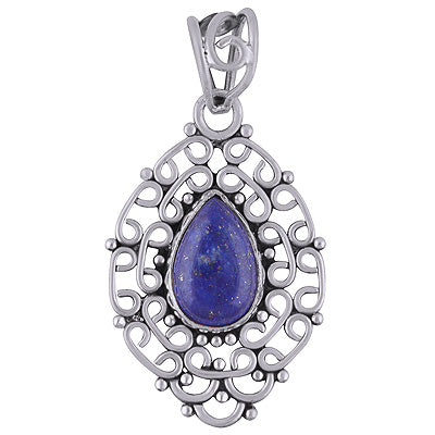 Stunning Handwork Around Lapis Pear Shape 925 Sterling Solid Silver Pendant - R101403-19