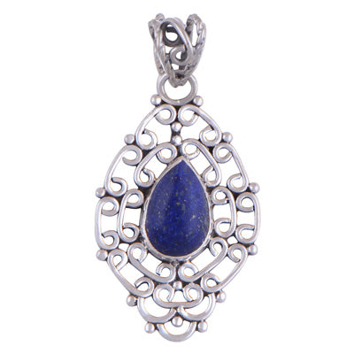 Stunning Handwork Around Lapis Pear Shape 925 Sterling Solid Silver Pendant - R101403-43