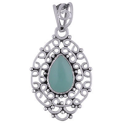 Stunning Handwork Around Aqua Chalcedony Pear Shape 925 Sterling Solid Silver Pendant - R101403-82