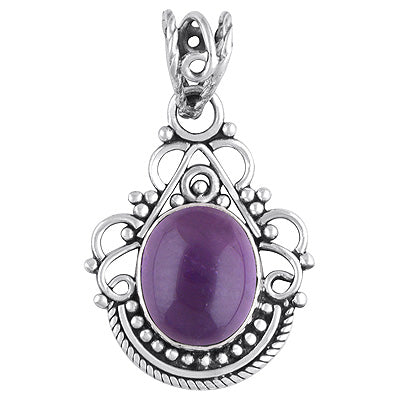 Gorgeous Handwork Around Amethyst Oval Shape 925 Sterling Solid Silver Pendant - R101404-1
