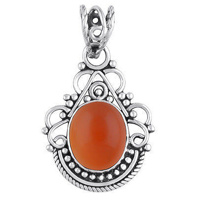 Gorgeous Handwork Around Carnelian Oval Shape 925 Sterling Solid Silver Pendant - R101404-130