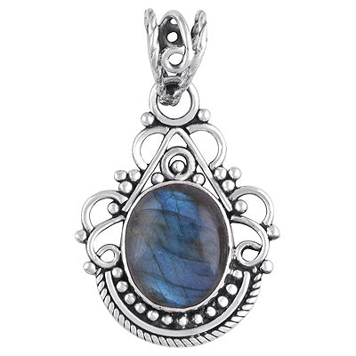 Gorgeous Handwork Around Labradorite Oval Shape 925 Sterling Solid Silver Pendant - R101404-16