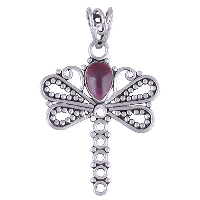 Handcrafted Beautiful Dragonfly Around Garnet Pear Shape 925 Sterling Solid Silver Pendant - R101406-4