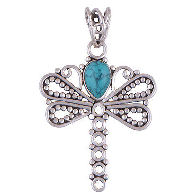 Handcrafted Beautiful Dragonfly Around Turquoise Pear Shape 925 Sterling Solid Silver Pendant - R101406-7