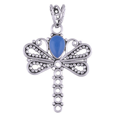 Handcrafted Beautiful Dragonfly Around Blue Chalcedony Pear Shape 925 Sterling Solid Silver Pendant - R101406-79