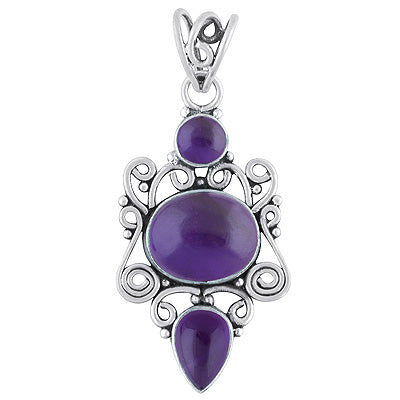 Beautiful Handwork Around Amethyst Round, Oval, Pear Shape 925 Sterling Solid Silver Pendant - R101409-116